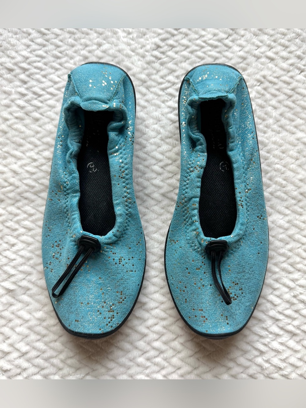 Arcopedico L14 Ballerina Flat Shoes Women 7 EU 37 Turquoise Sparkle Vegan Travel